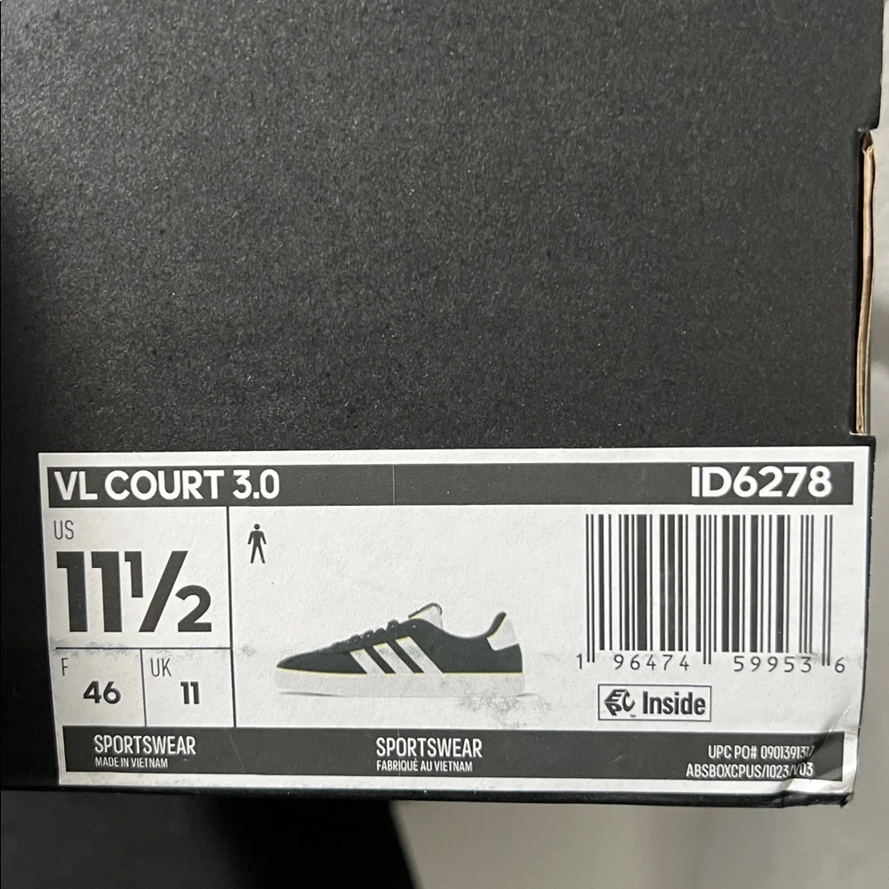 Adidas Men's Classic VL court 3.0 Black White lace up Sneakers size‎ 11.5 ID6278